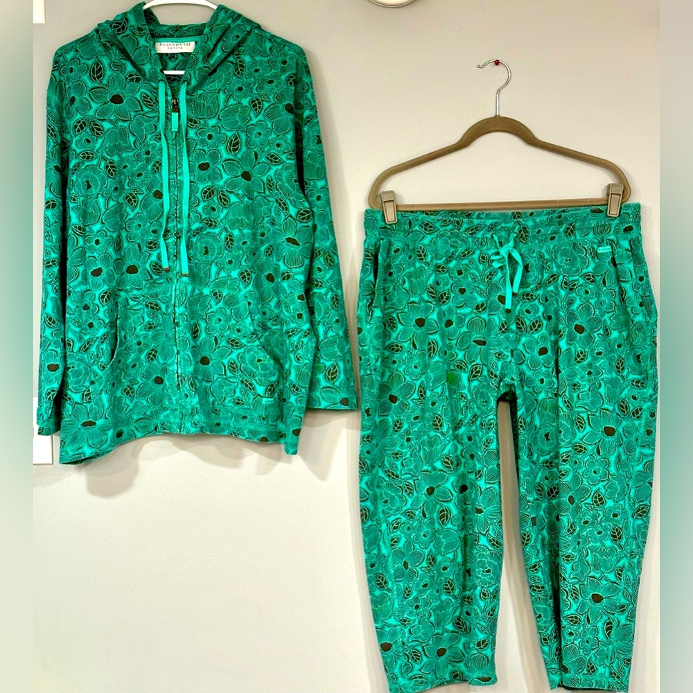 ELISABETH by LIZ CLAIBORNE Global Bazaar Green & Black Jumpsuit Size 3P